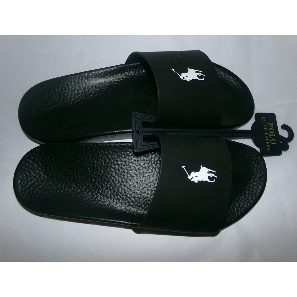 Polo Ralph Lauren Cayson Slides Mens Black White Big Pony Sandals Size 13